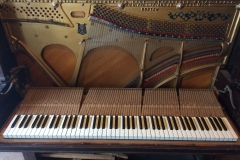 Here is an example of my key recovery work. The originals were beyond reasonable repair. These simulated ivory keytops are carefully fitted. They will be fully regulated for height, level, and travel when the piano is completed.